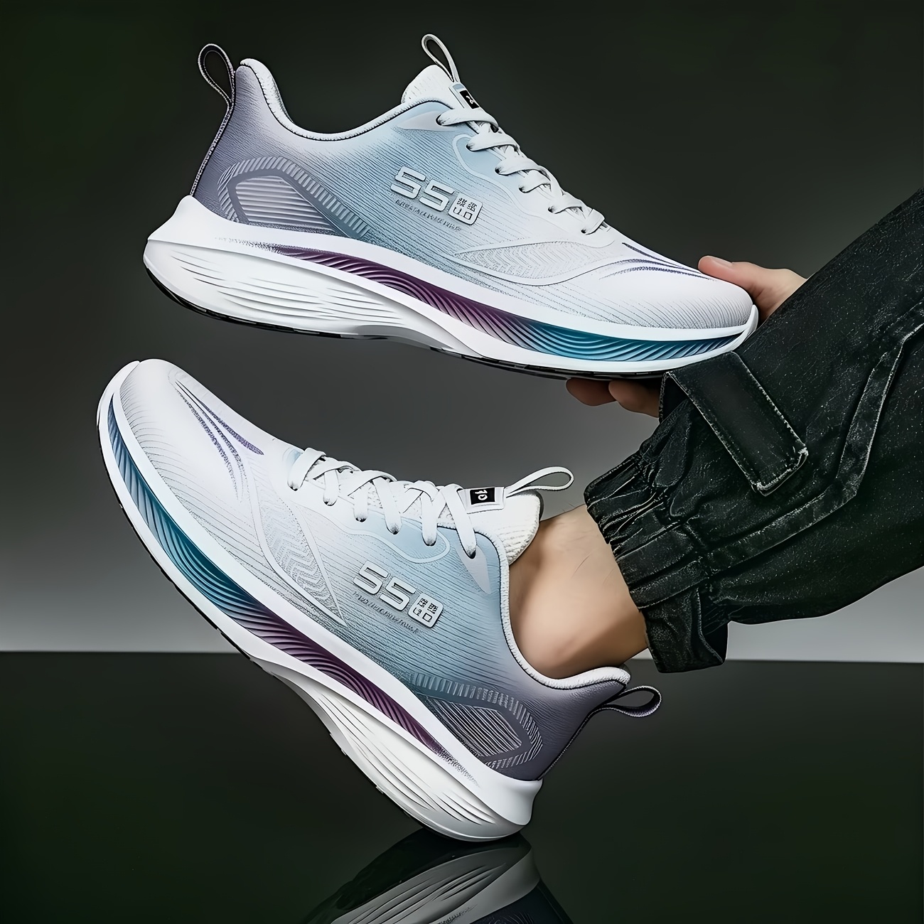 Men'S Shoes Green And White - Mocassini con plateau in maglia traspirante