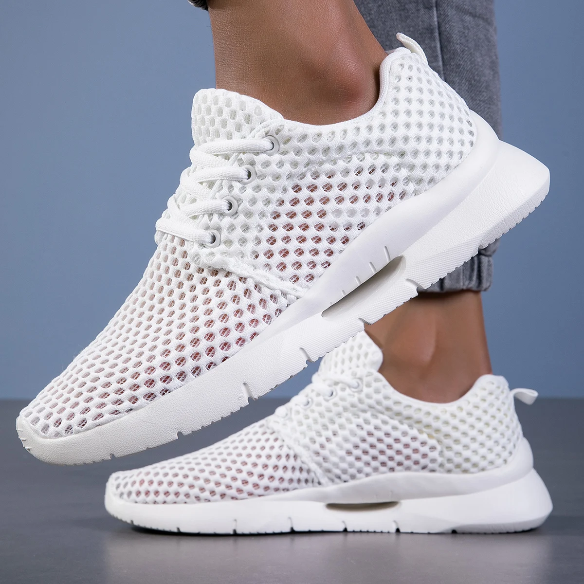 Men'S Shoes Green And White - Scarpe da ginnastica in mesh traspirante